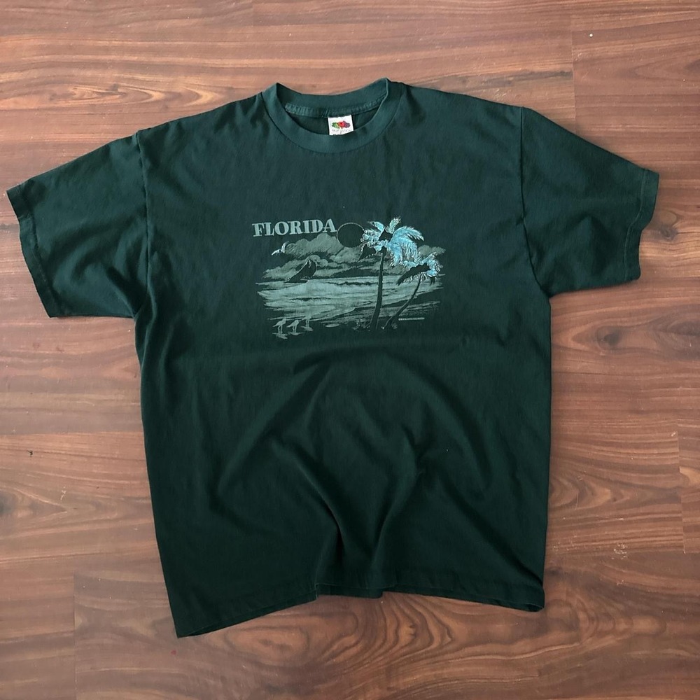 Vintage Fruit of the Loom Florida Beach Graphic T-Shirt XL Forest Green Mens